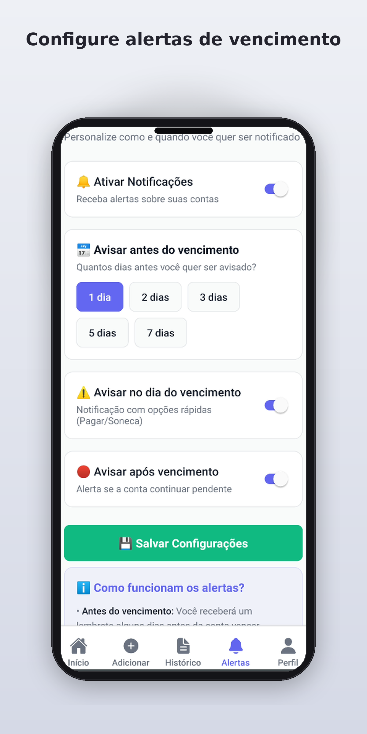 Tela Principal de Contas