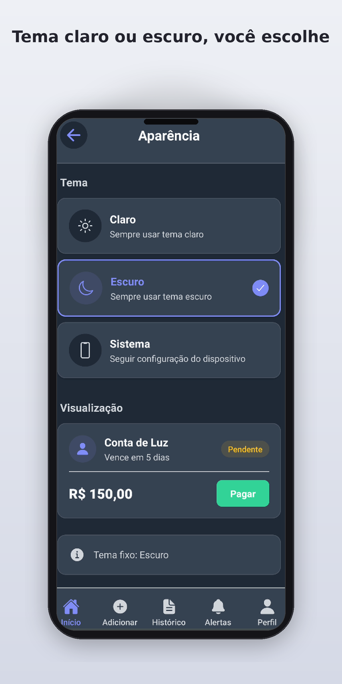 Temas e Modo Escuro